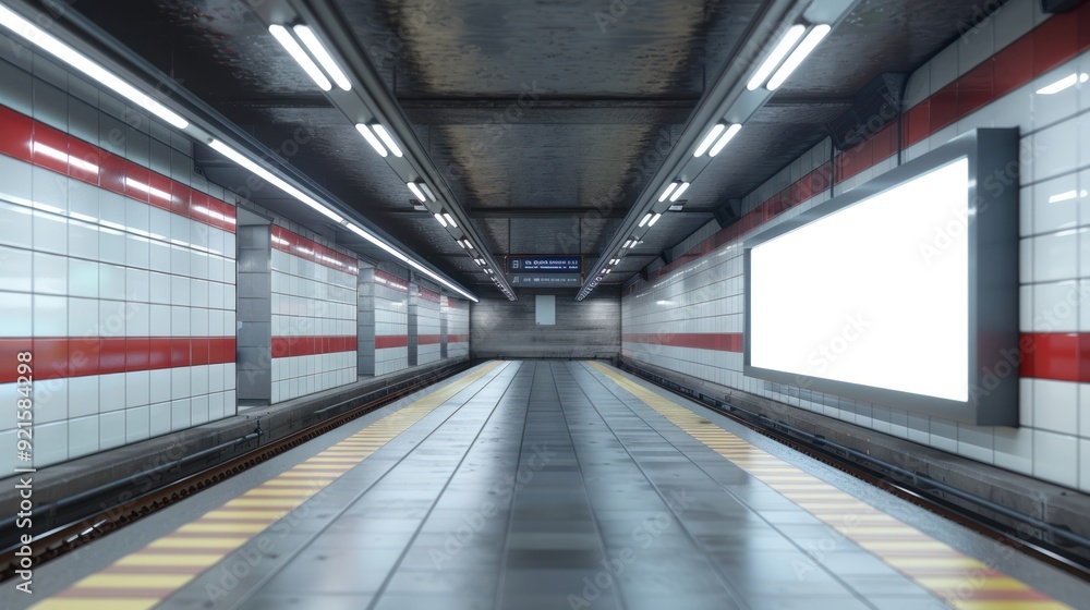 Subway Station Platform with Blank Advertisement Subway Station Platform with Blank Advertisement