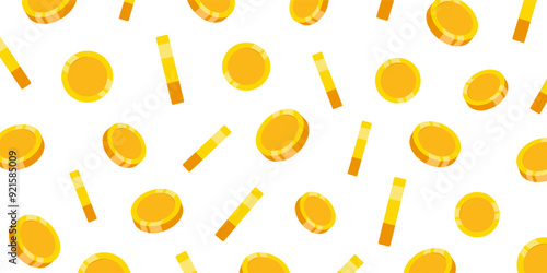 Golden Coins Spin, Gambling Game, Golden Cash in Casino, Jackpot Prize Background, Money Vortex, Flat vector illustration.