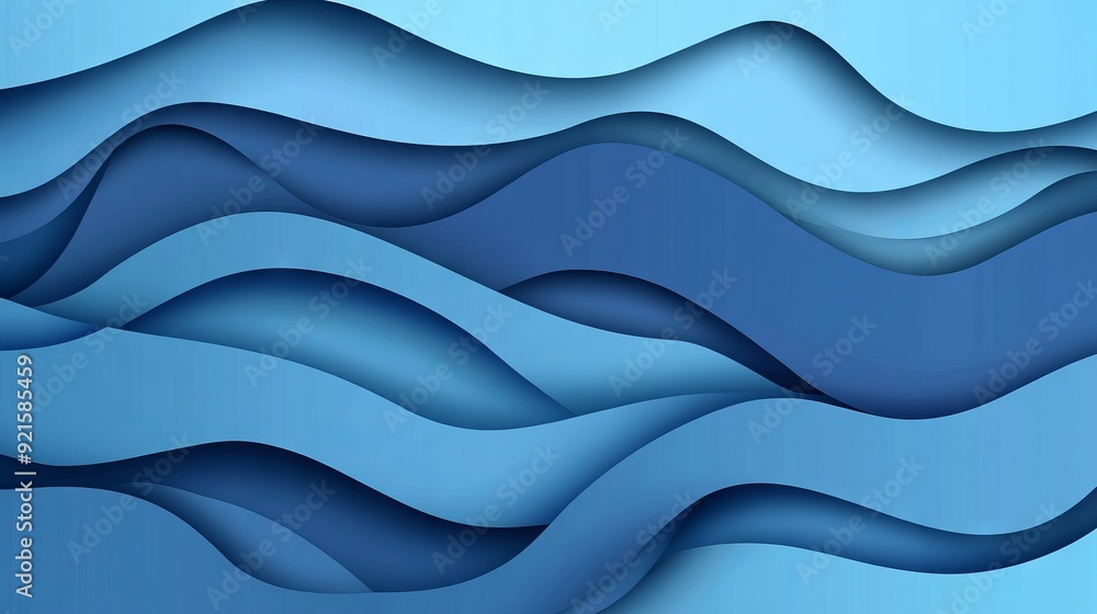 Fototapeta premium blue paper cut background. Abstract origami topography wave design