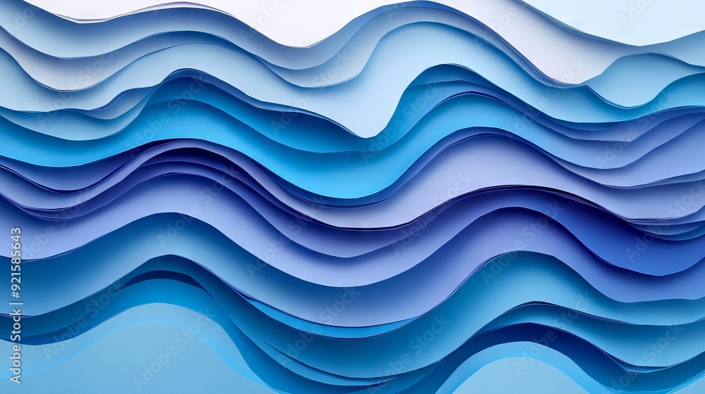 Fototapeta premium blue paper cut background. Abstract origami topography wave design