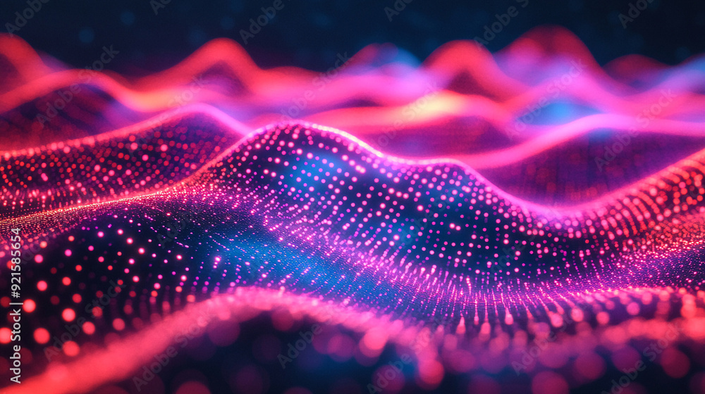 Digital wave of connected neon data points digital Digital wave of connected neon data points digital