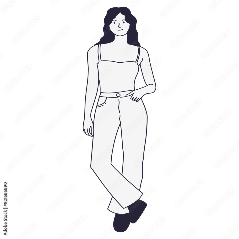 Girl Standing Pose Illustration on White Background. Flat Vector Character Sketch. Girl Standing Pose Illustration on White Background. Flat Vector Character Sketch.