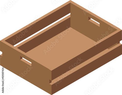 Isometric empty wooden crate for storage and transportation