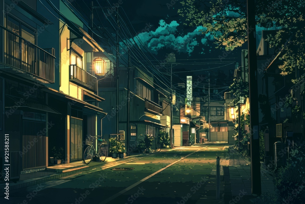 A peaceful Tokyo alleyway with warm street lamps and a quiet vibe. Cozy vibe, Generative AI A peaceful Tokyo alleyway with warm street lamps and a quiet vibe. Cozy vibe, Generative AI