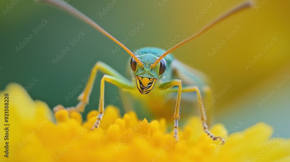 Close-up of a Green Insect on a Yellow Flower Close-up of a Green Insect on a Yellow Flower