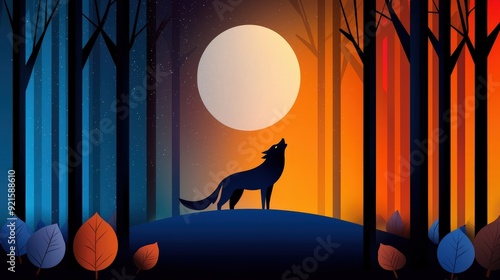 In a dark forests, a werewolf howling at the moon