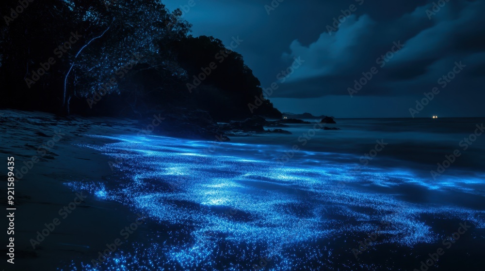 Bioluminescent Plankton Glowing in the Ocean at Night - Stunning Seascape Photography. Bioluminescent Plankton Glowing in the Ocean at Night - Stunning Seascape Photography.