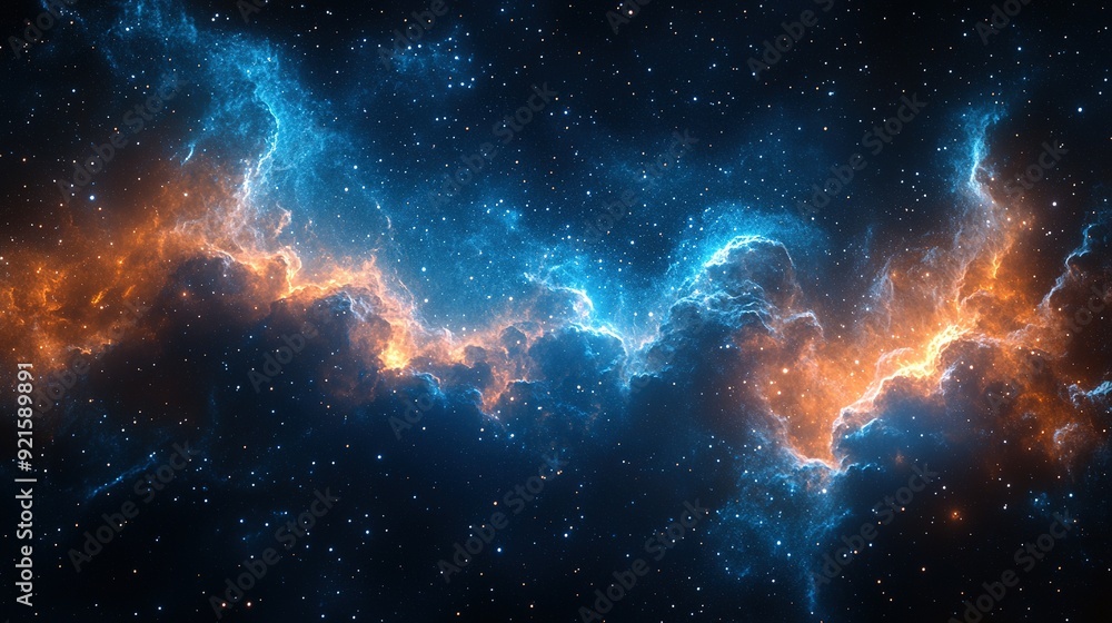 Cosmic Nebula with Blue and Orange Glowing Clouds Cosmic Nebula with Blue and Orange Glowing Clouds