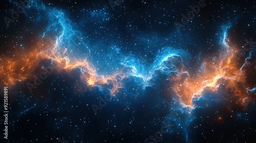 Cosmic Nebula with Blue and Orange Glowing Clouds