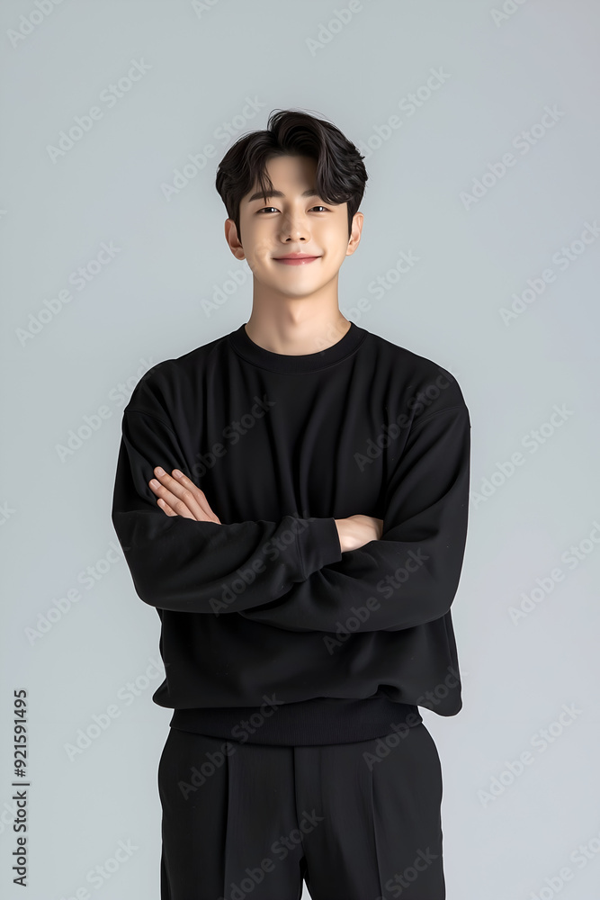 Obraz premium Casual Portrait of a Smiling Man in a Black Sweater