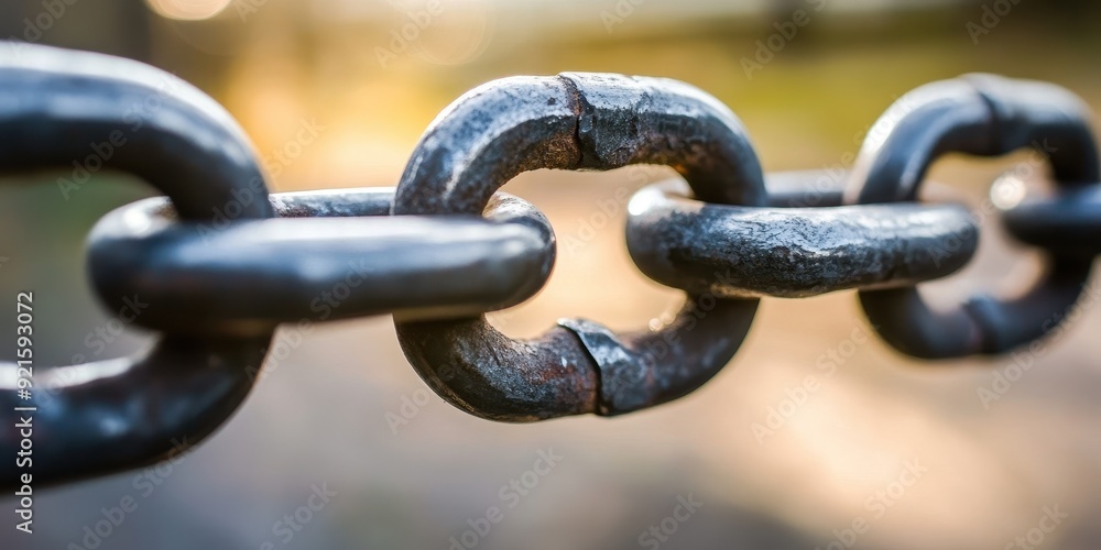 Fototapeta premium Close-up of a Metal Chain Link - Strength, Connection and Security Concept