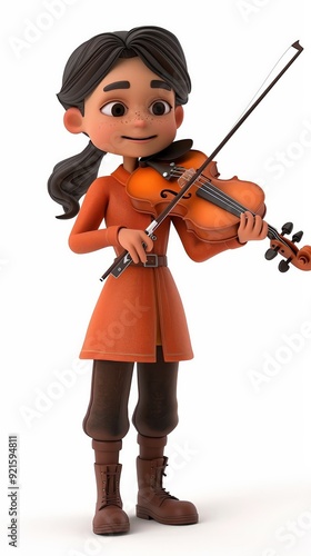 A 4D cartoon musician with a violin ready to perfo 21 625 violin, music, child, violinist, instrument, musician, playing, woman, play, boy, bow, musical, string, classical, concert, learning, fiddle,  photo