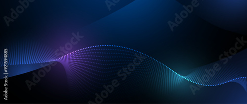Illustration vector element with abstract wave line, motion pattern and particle dot on dark blue background. Modern futuristic design for background. Digital datum, high tech, technology concept
