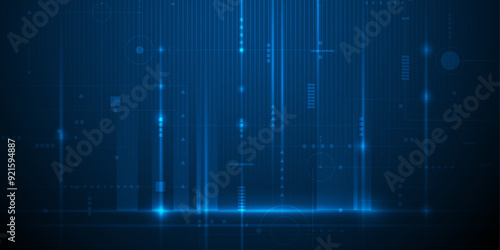 Vector abstract lines pattern design and light effect. High speed movement and motion blur over dark blue background. Illustration futuristic, Cyber hi tech connection technology, cyberspace concept.
