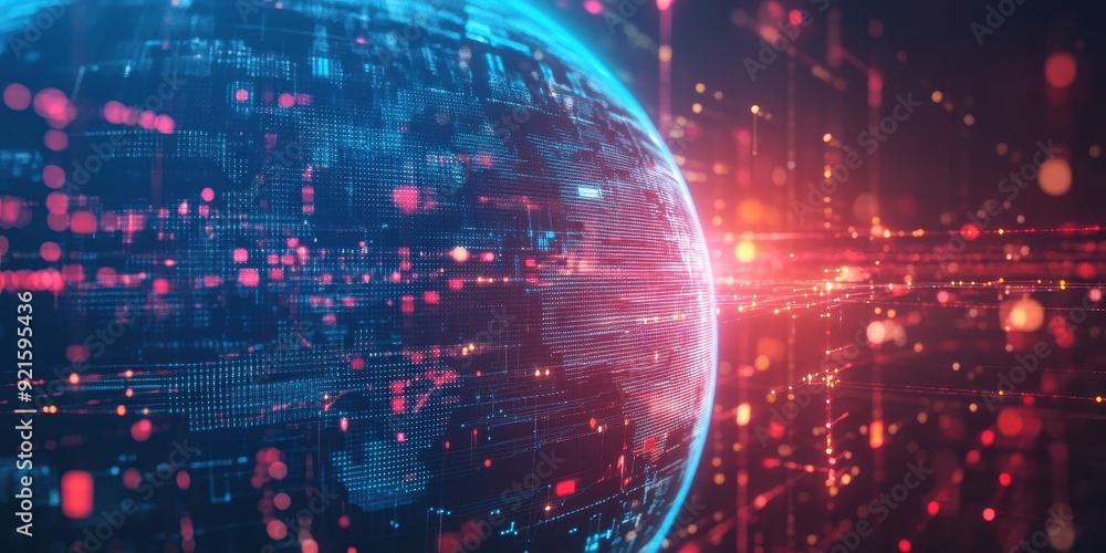 Digital Globe with Red and Blue Lights - Global Network, Internet, Technology, Abstract Background. Digital Globe with Red and Blue Lights - Global Network, Internet, Technology, Abstract Background.