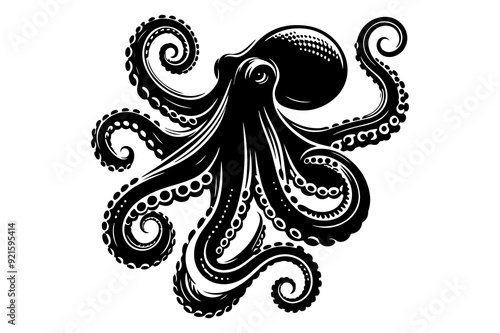 Octopus silhouette vector illustration isolated on transparent background- Generative AI photo