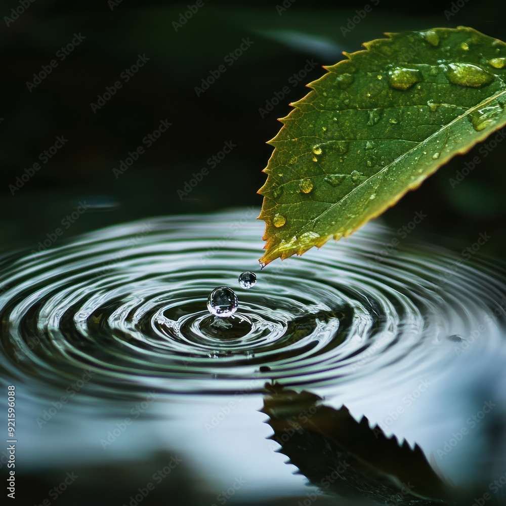 Water Drop Ripples from Green Leaf with Dewdrops in Nature. Water Drop Ripples from Green Leaf with Dewdrops in Nature.