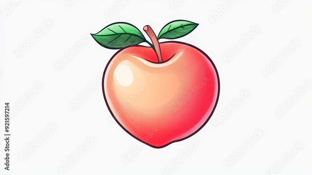 Fototapeta premium Minimalist hand-drawn nectarine, smooth and clean line art, pure and simple, white background