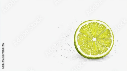 Minimalist illustration of a lime, cross-sectional view, thin line drawing, hand-drawn aesthetic, white background, fresh and simple