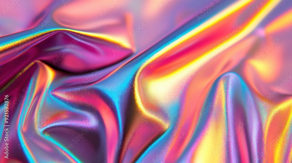Obraz premium Bright holographic foil displays an array of vivid colors and textures that shimmer under varying light