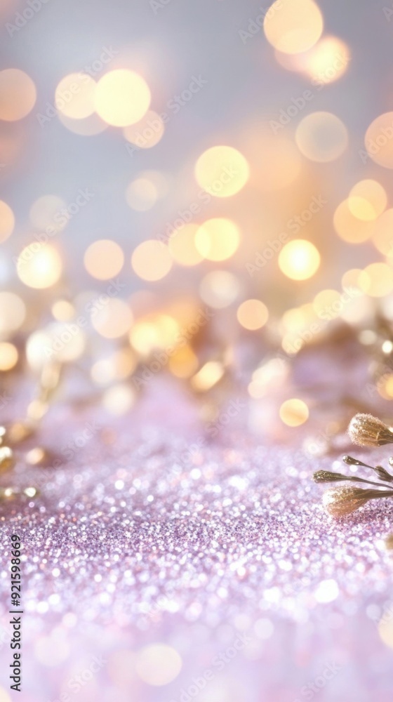 Delicate purple bokeh lights twinkle softly, creating a magical ambiance with a shimmering glitter background Delicate purple bokeh lights twinkle softly, creating a magical ambiance with a shimmering glitter background