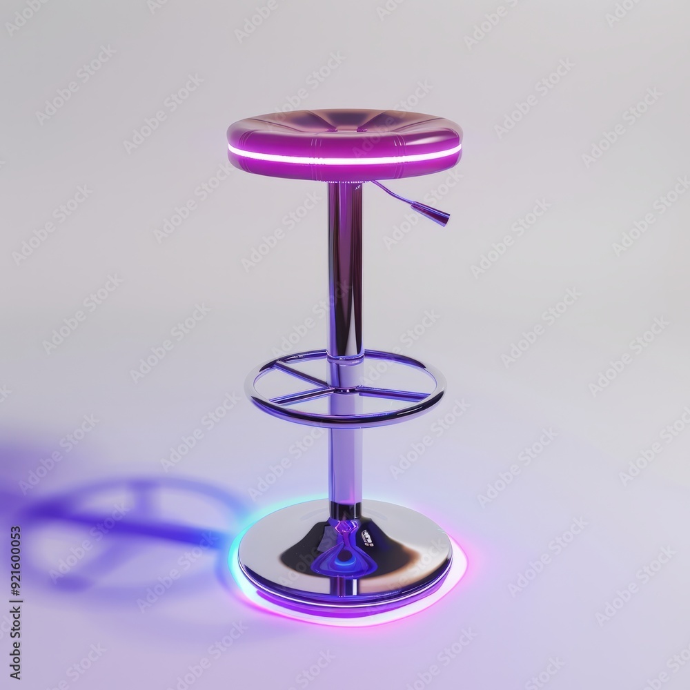 3D Render, Low Poly style of a cyberpunk bar stool with illuminated base and sleek design, on isolated white background 3D Render, Low Poly style of a cyberpunk bar stool with illuminated base and sleek design, on isolated white background