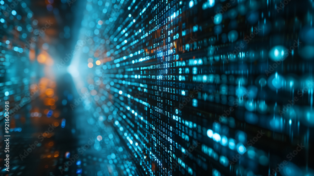 Visualization of flowing binary code, symbolizing vast streams of data that drive our digital world Visualization of flowing binary code, symbolizing vast streams of data that drive our digital world