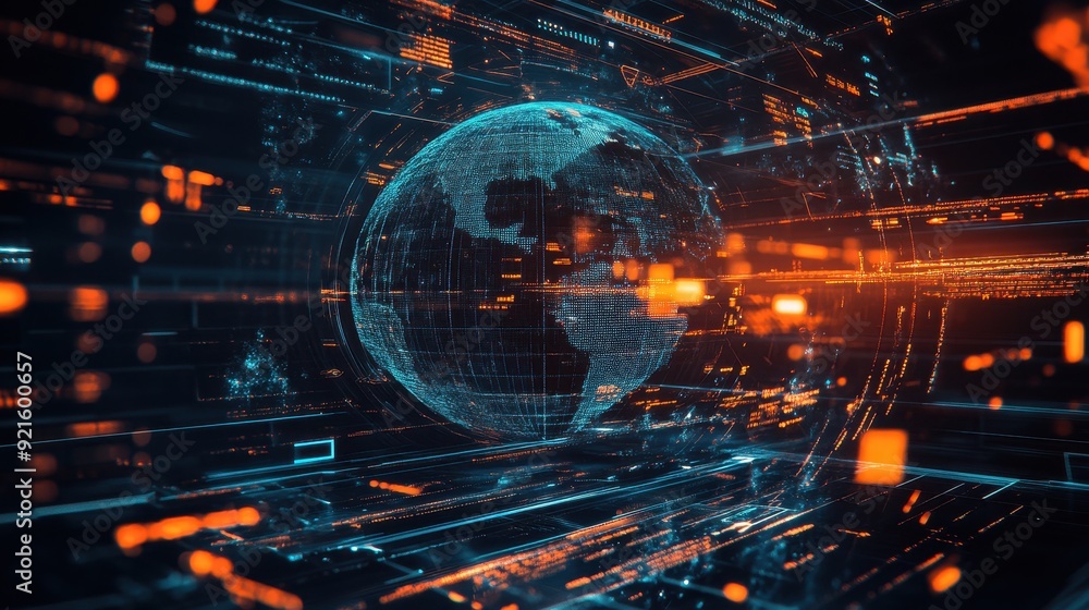 Fototapeta premium Futuristic Globe with Data and Digital Code - Abstract Technology Background.