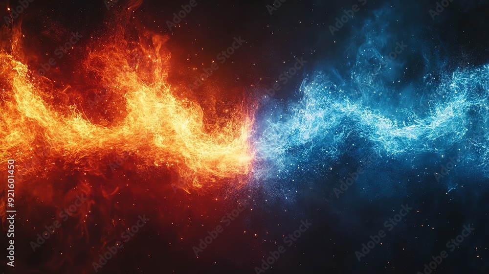 Fototapeta premium Fiery Orange and Icy Blue Flames Collide