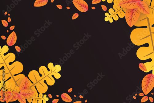 Autumn background with leaves golden yellow with square frames, and free space ,fall concept,For wallpaper, postcards, greeting cards, website pages, banners, online sales. Vector illustration