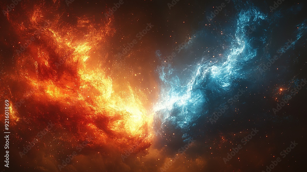 Abstract Cosmic Fire and Water Collision Abstract Cosmic Fire and Water Collision