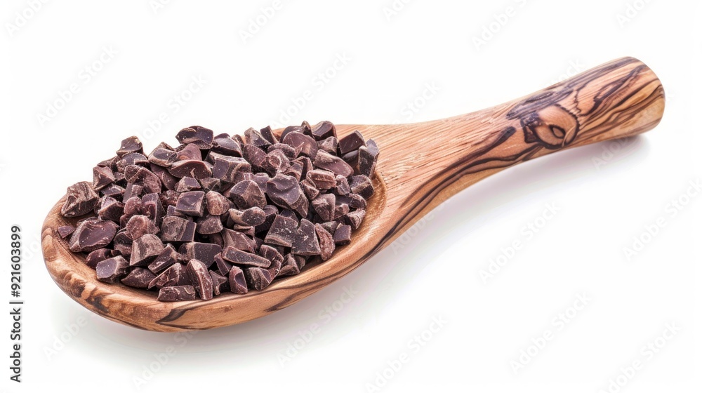Cacao Nibs in Wooden Spoon Isolated on white background Cacao Nibs in Wooden Spoon Isolated on white background