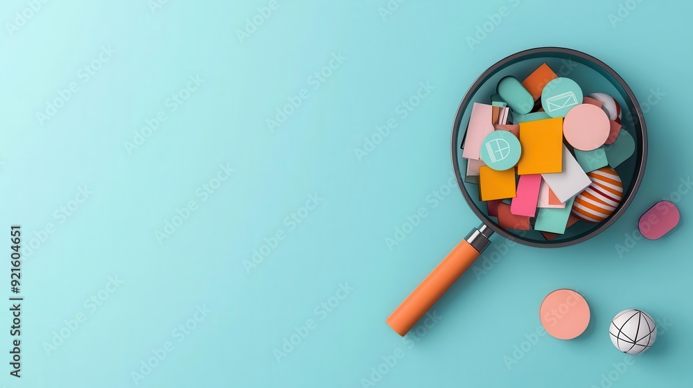 A 3D magnifying glass dissecting a digital sphere filled with icons, symbolizing comprehensive search results A 3D magnifying glass dissecting a digital sphere filled with icons, symbolizing comprehensive search results
