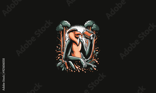proboscis monkey holding drink on forest vector illustration artwork design