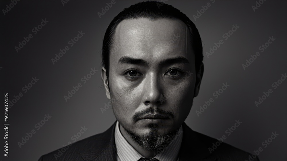Fototapeta premium Generative AI, Focused determination and the quiet strength of a man captured in a dramatic portrait