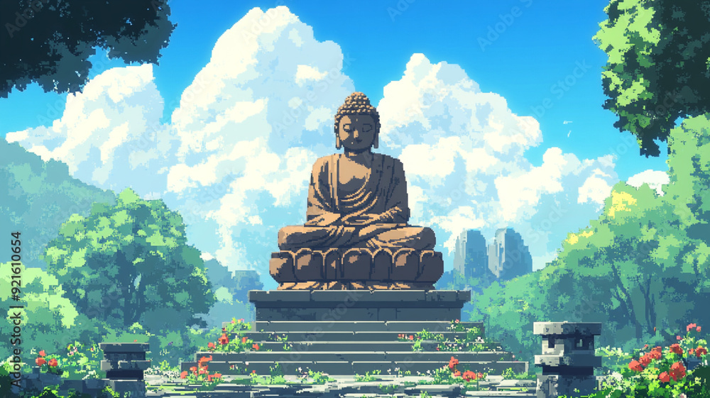 Fototapeta premium 2d pixel art of buddha statue