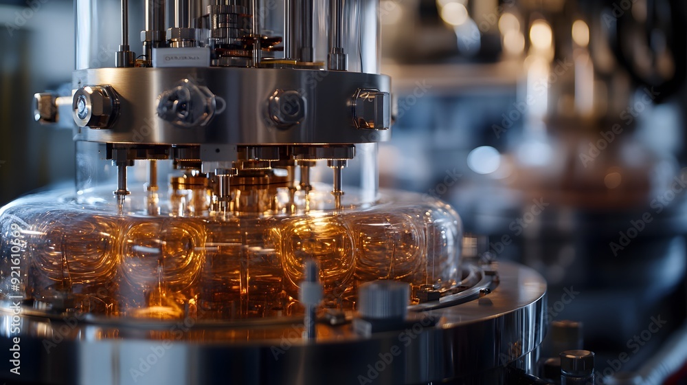Detailed view of a cryostat used for low-temperature physics experiments. The image captures the cryostat’s dewar, cooling coils, and temperature sensors Detailed view of a cryostat used for low-temperature physics experiments. The image captures the cryostat’s dewar, cooling coils, and temperature sensors