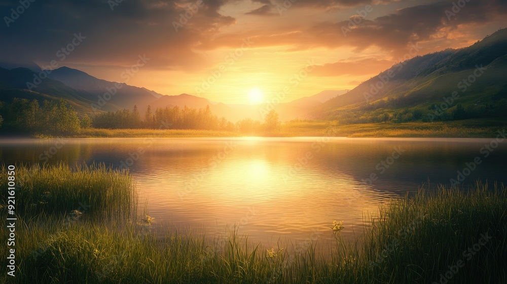 Gentle dawn light cascading over a calm landscape, illustrating the quiet strength of belief and renewal Gentle dawn light cascading over a calm landscape, illustrating the quiet strength of belief and renewal