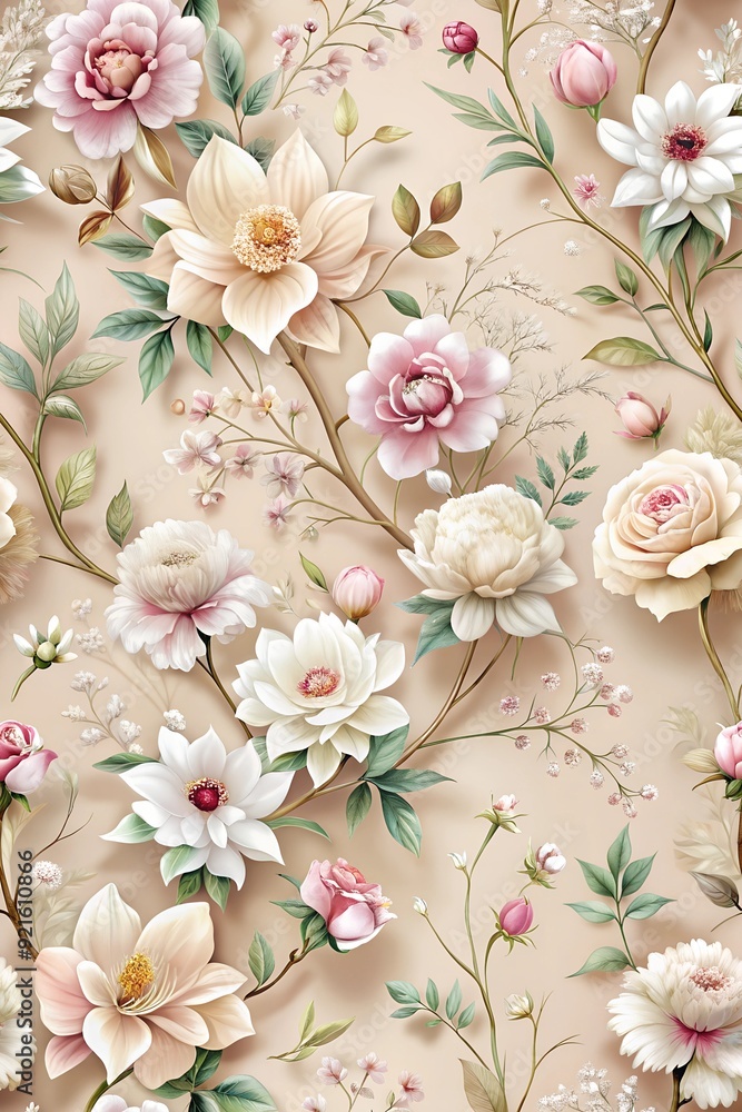 3D Wallpaper Flower Beige Background Bouquet Illustration 3D Wallpaper Flower Beige Background Bouquet Illustration