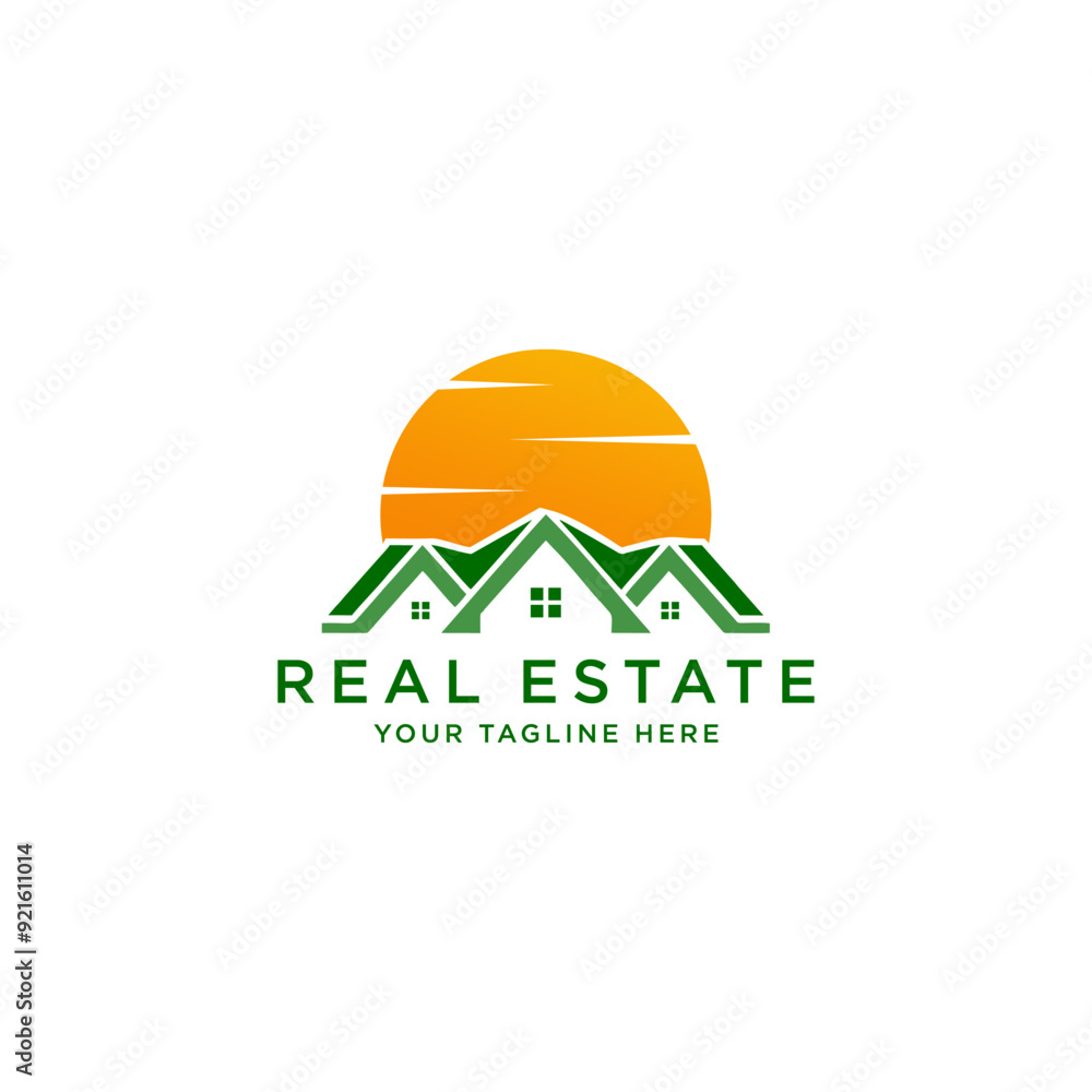 real estate vector logo design with home and sun shape real estate vector logo design with home and sun shape
