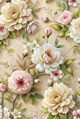 3D Wallpaper Flower Beige Background Bouquet Illustration