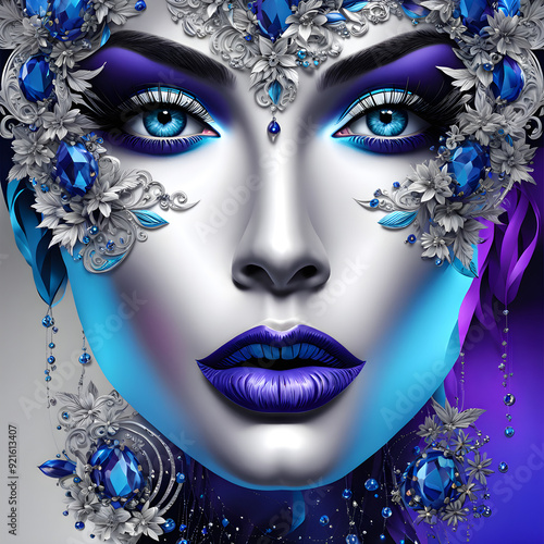 Witness the beauty of an abstract female portrait like no other, as intricate details and bold colors come together to create a visually stunning piece of avant-garde digital art.