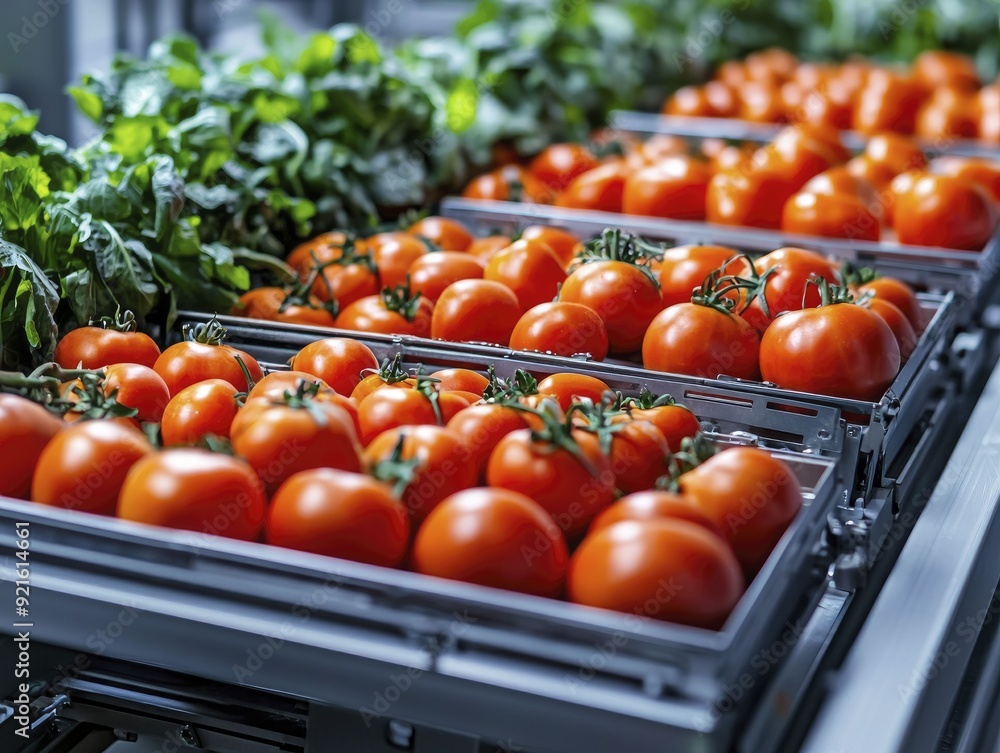 Sophisticated sorting system for freshly harvested fruits and vegetables being processed in an industrial facility Sophisticated sorting system for freshly harvested fruits and vegetables being processed in an industrial facility