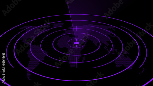 Radar screen animated, 3d world map radar HUD.