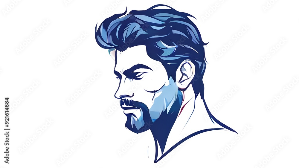 Handsome male portrait illustration with a beard and stylish hair, set against a white background Handsome male portrait illustration with a beard and stylish hair, set against a white background