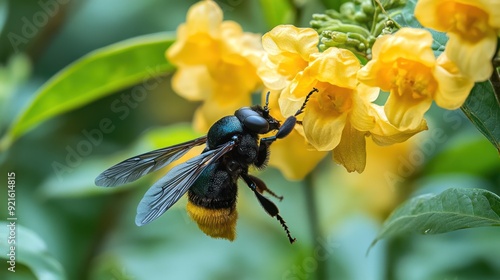 Close-up of a Bee on a Yellow Flower