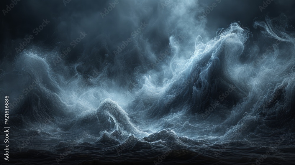 Dark and stormy waves crashing on a turbulent sea under a cloudy sky at night Dark and stormy waves crashing on a turbulent sea under a cloudy sky at night