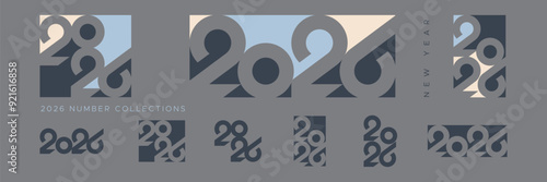 Big collection of happy new year 2026 signs. Set of 2026 logo number for new year celebration, calendar and cover. 2026 new year design number