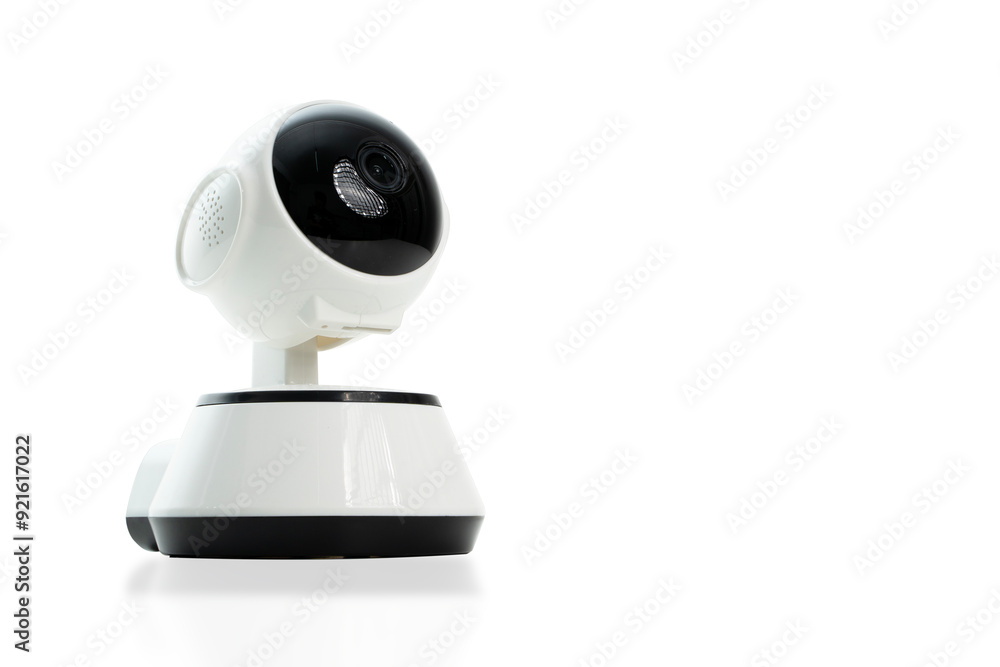 Closed up of Smart home wireless security camera isolated on white background Closed up of Smart home wireless security camera isolated on white background