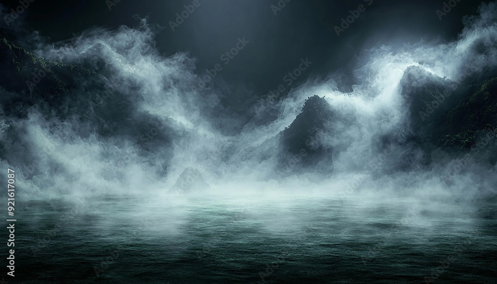 Dark fog over mysterious landscape, ominous storm approaching generated by AI Dark fog over mysterious landscape, ominous storm approaching generated by AI